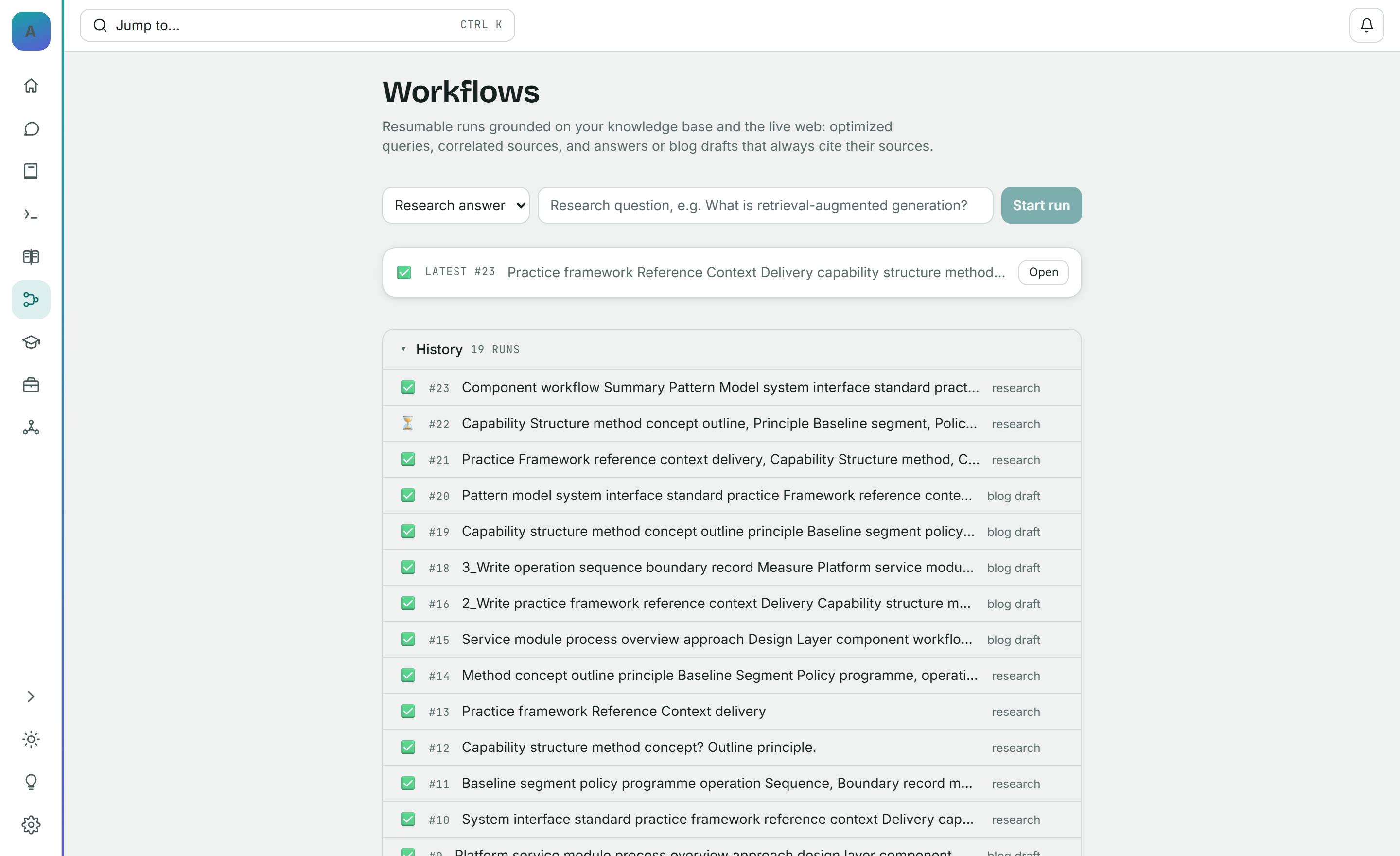 Screenshot — the workflow library: each entry names a job to be finished, not just a prompt to be sent.
